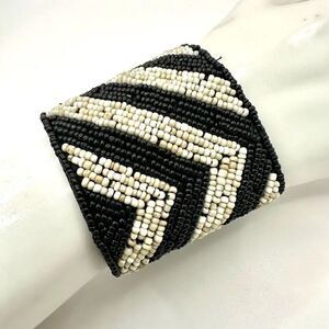 Black and cream beaded wide bracelet